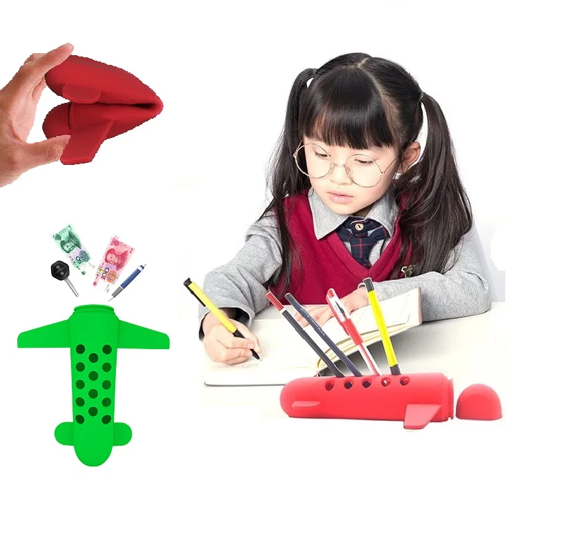 2022 Wholesale Hot Cute School Airplane Pen Holder Silicone Pencil Case Key pencil Storage Student Pen  for case