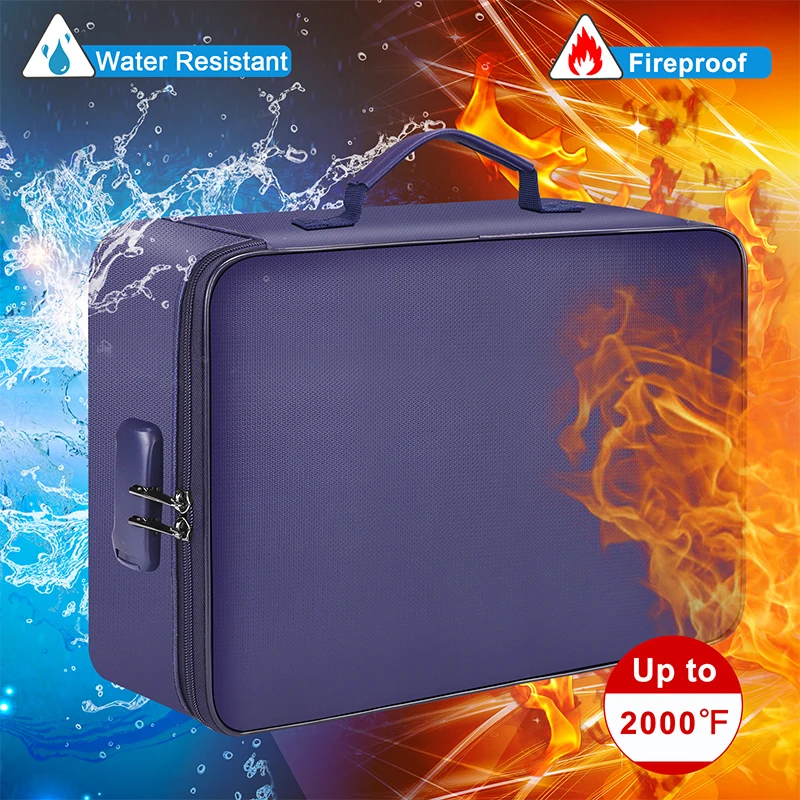 Hot Selling 36x27x10cm Safe and Secure Money Filing Bag Fireproof and Waterproof Document Organizer with Lock