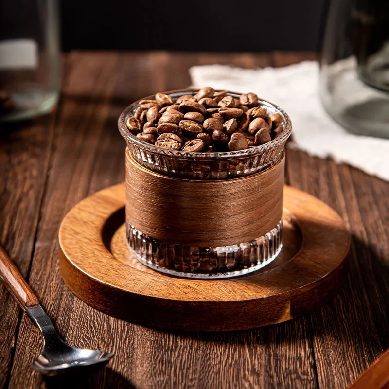 New Design 150ML Stripe Clear Glass Coffee Cup Wide Mouth Ribbed Small Hammer Borosilicate Glass Tea Cups With Wood Sleeve