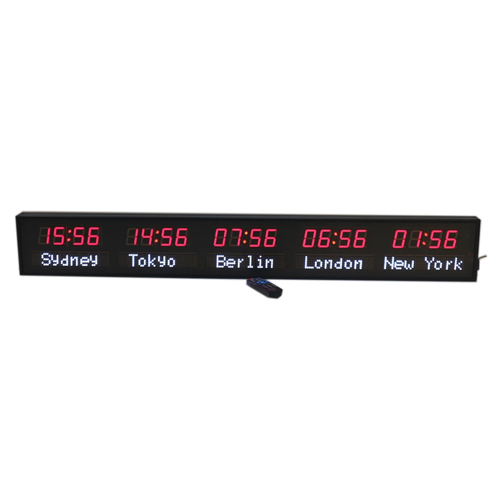 Large digital alpha-numeric led clock  world time zone