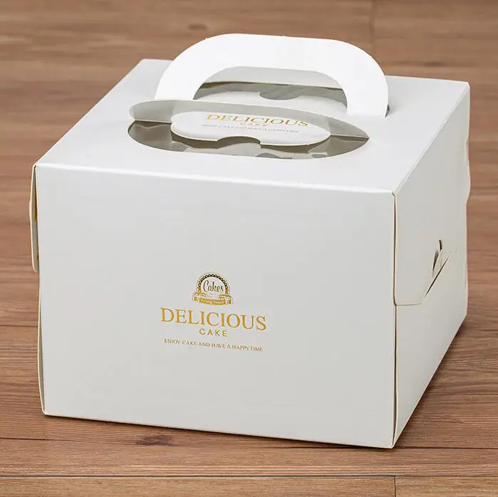 Buy cheap paper box with handle gift box packaging custom logo folding cake box with cake board inside