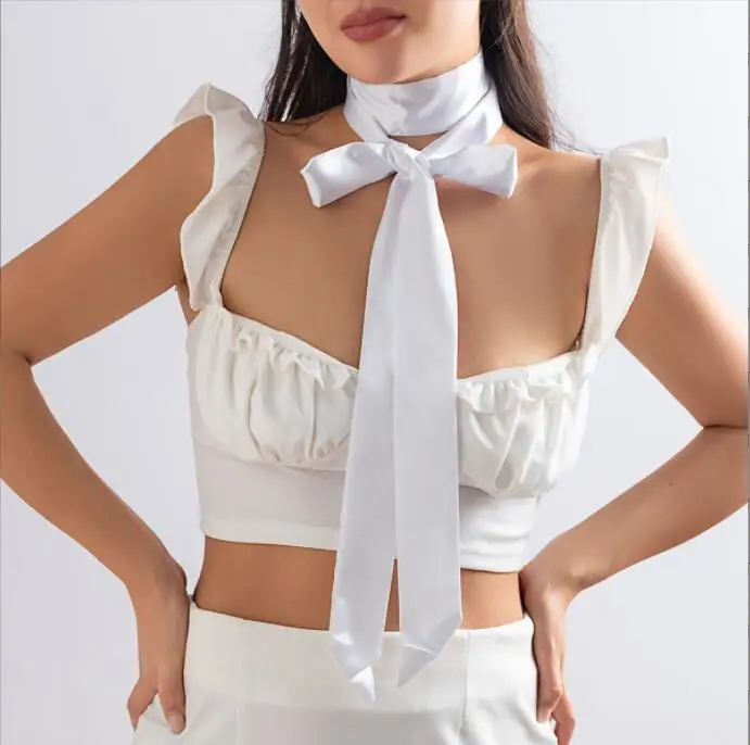 Brave Light Elegant Ribbon Bow Tie Scarf Long Chain Necklace For Women Wed Bridal Gothic Bowknot Adjustable Choker Daily Sexy Je