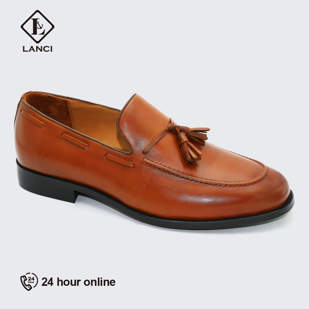 LANCI wholesale factory luxury genuine leather dress shoes red tassel loafers for men with custom logo