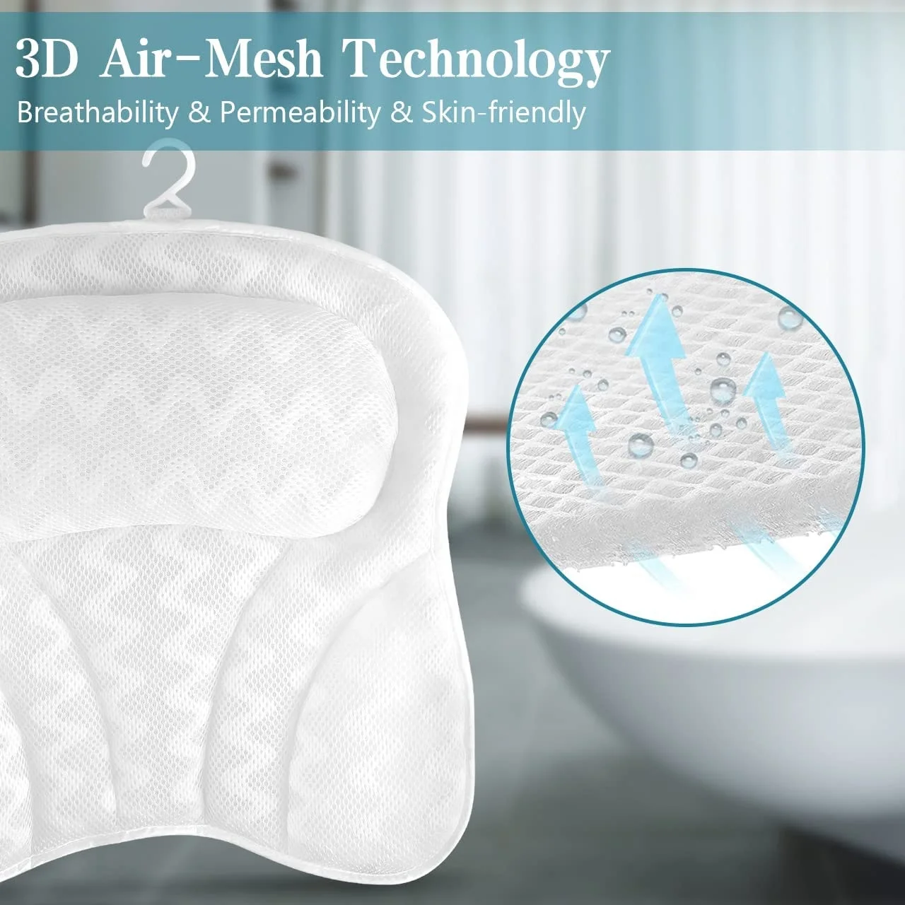Оптовая продажа противоскользящая 4D сетчатая подушка для ванной душа белая Массажная воздушная шеи с присоской