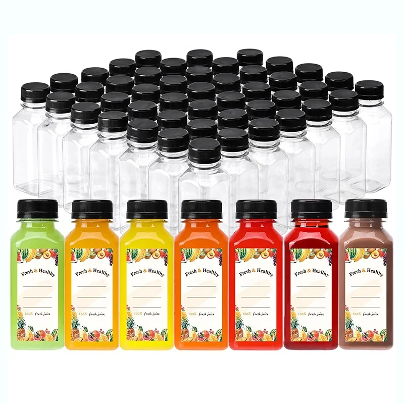 Empty Mini 2oz 60ml 50ml Small SQUARE shape PET Plastic Juice Drink Container Lid Energy Ginger Shot