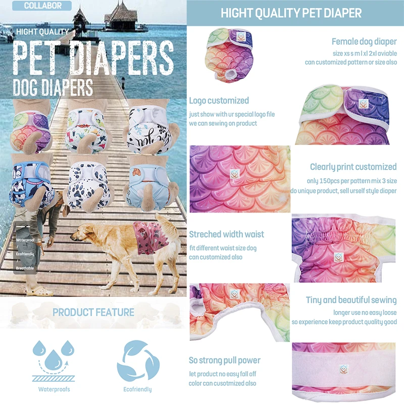 COLLABOR King Charles Spaniel Dog Diaper Dono High Absorble Washable Female Dog Diapers Adjustable Dog Reusable Diapers