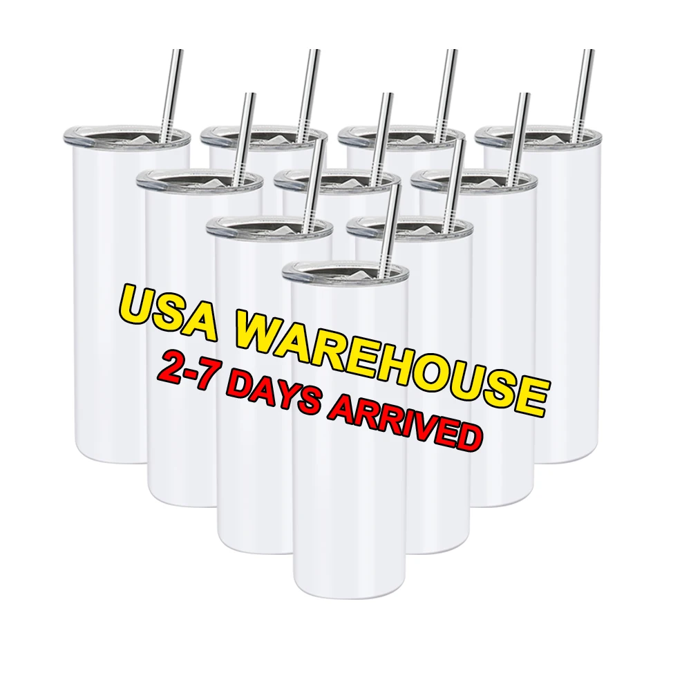 USA Warehouse Wholesale  20oz 30oz Stainless Steel Double Wall Skinny Straight Sublimation Tumblers with Straw