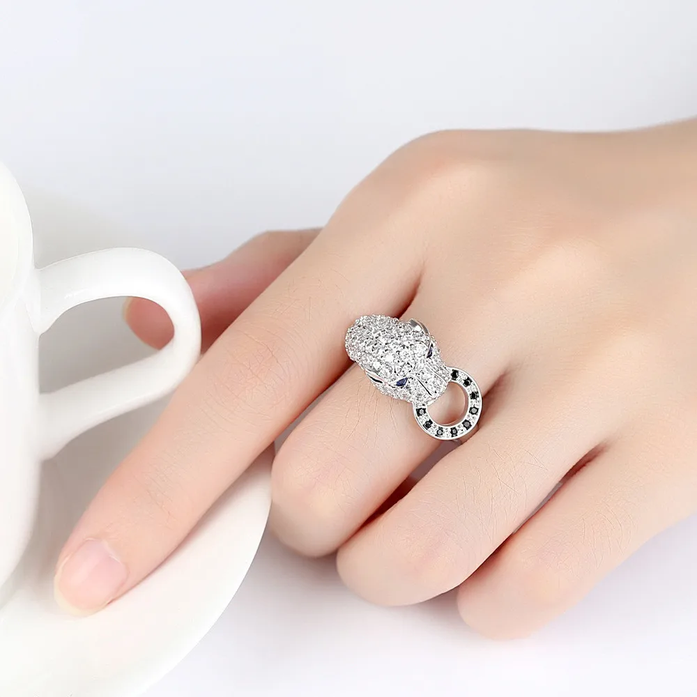 Luxury Jewelry Zircon Boy Male Ring Crystal Diamond Rhodium Plated Ring Animal Ring Custom