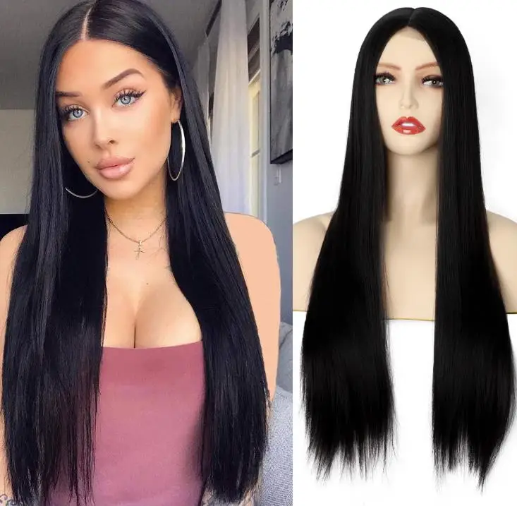 Long Straight Hair Front Lace Wigs Synthetic fiber Beautiful Wig Wholesale Vendor
