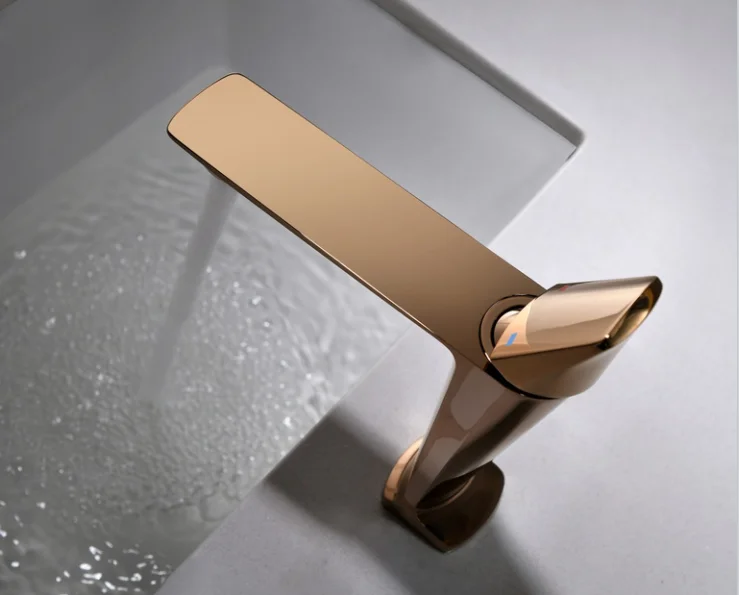 Fapully Rose Gold Wash Single Lever Mixer Bathroom Tap Modern Design Brass Basin Faucet