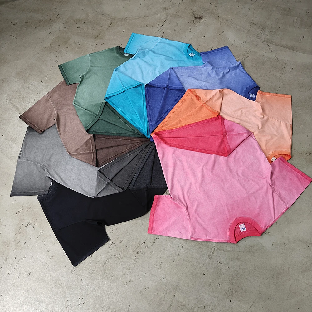 Yingling 250g vintage boxy t shirt stone washed t-shirts Drop Shoulder Distressed Cropped Tshirts sun fade t shirt