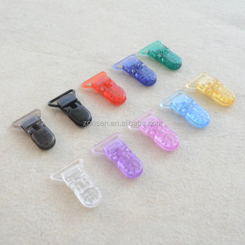 Wholesale 20MM T Shape Clear Plastic Clips Transparent Colored Baby Teether Plastic Pacifier Chain Clip