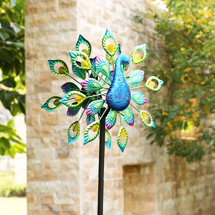 Wind Spinner Peacock Wind Sculpture Metal Windmill for Outdoor Yard Patio Lawn & Garden