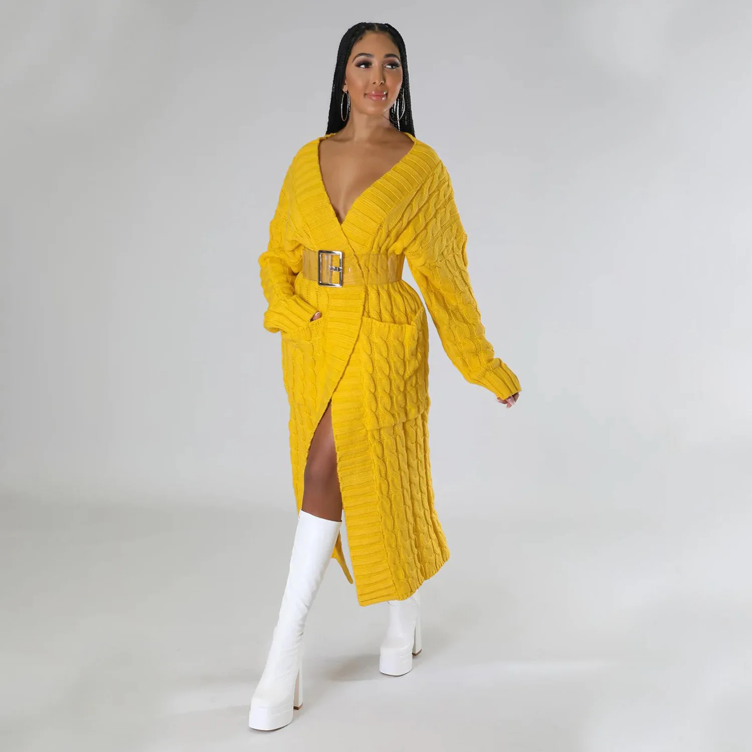 CY6813 Plain Long Sleeve Sweater Cardigan with Big Pocket Woman Knitted Coat for Fall Winter Wholesale 2024