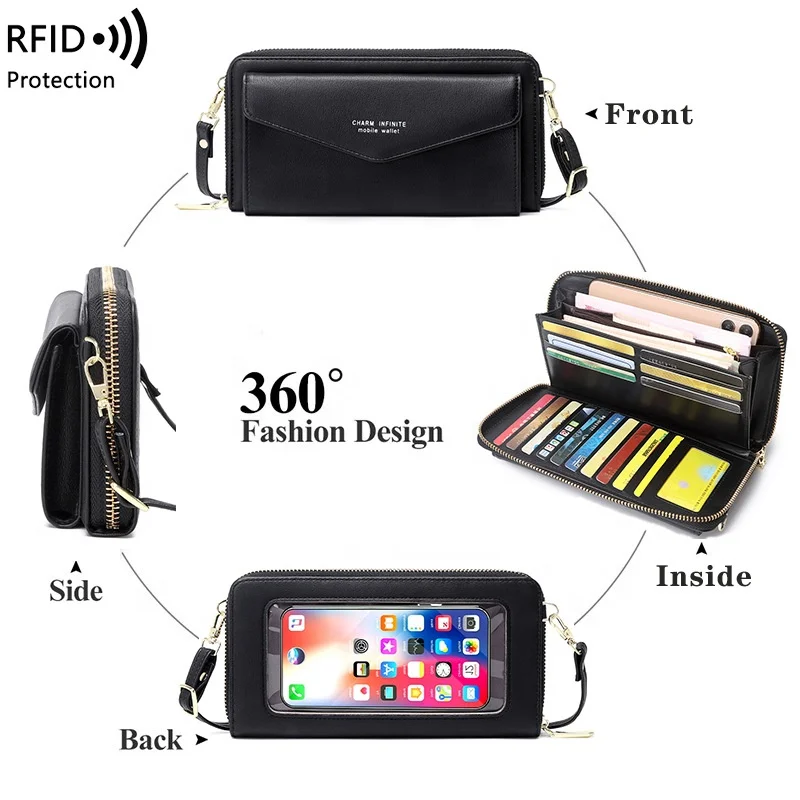 FSW300 Brand fashion korean women long double zipper cross body cell phone purse wallets Women Crossbody Cell Phone Bag Large Ca