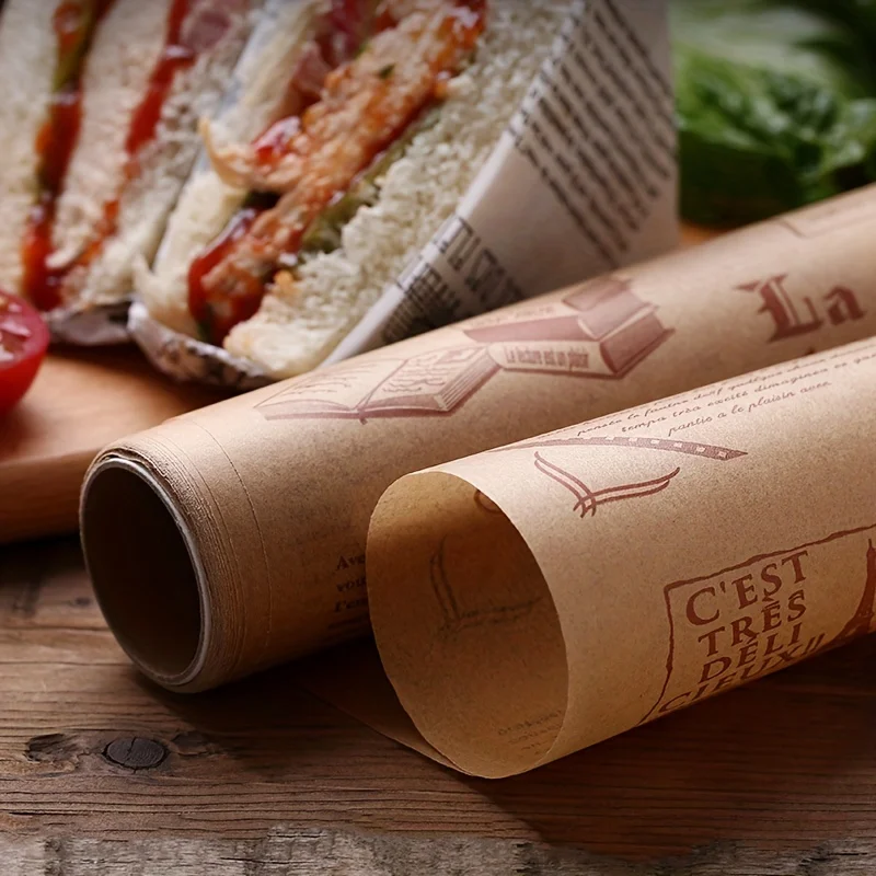 Food Grade Custom logo Printed Wax Paper Grease Proof Sandwich Wrapping  Paper or Burger Baking Food Paper