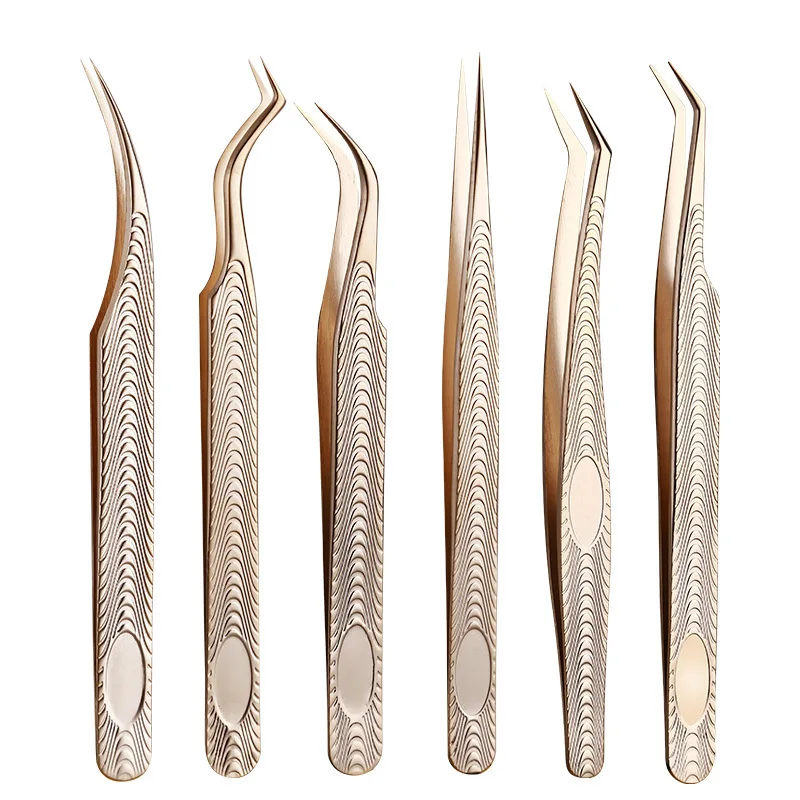 isolation custom LOGO 90 degree stainless steel plated glitter diamond grip eyelash extension tweezers
