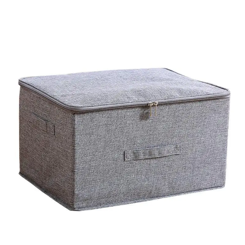 Folding Linen Fabric Storage Basket Storage Box with Zip Lid Fabric Storage Box