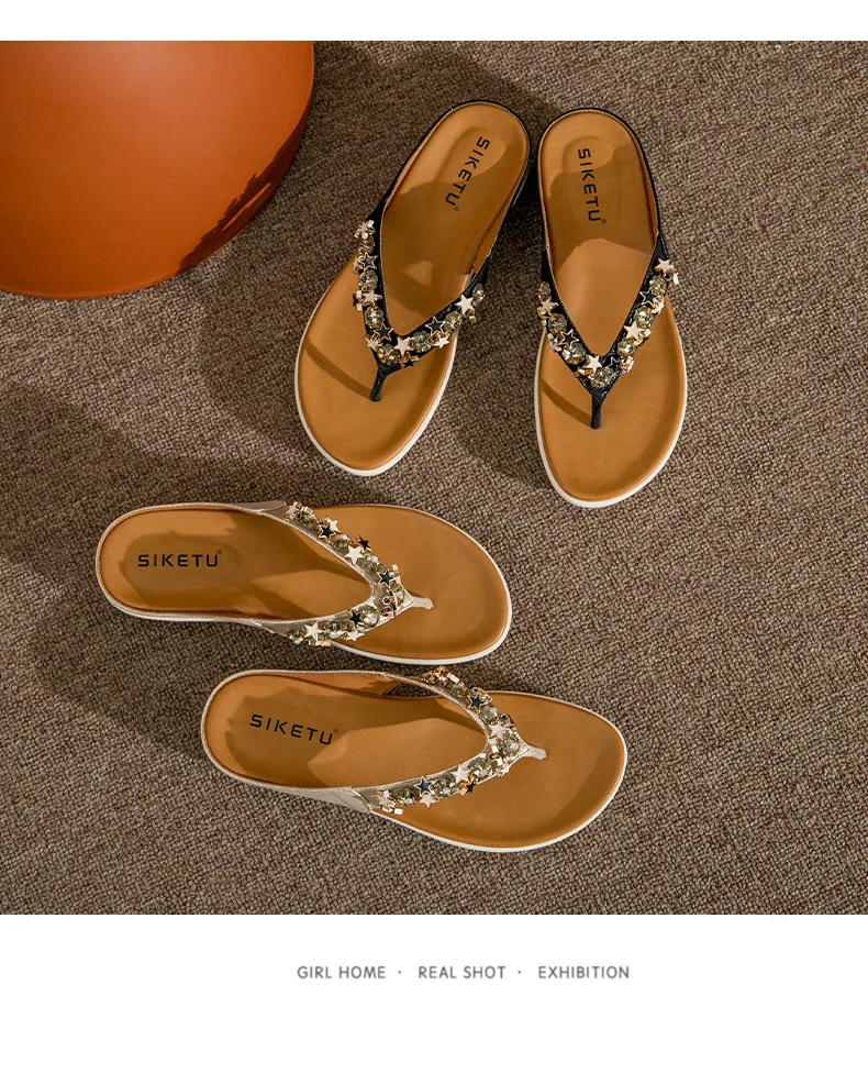 new bead flip flops slippers Beaded Rhinestone summer women shoes flat flip flops Bohemia style ladies sandals beach slippers