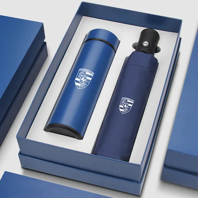 Promotional water bottle with umbrella boxed packing gift sets for exhibition