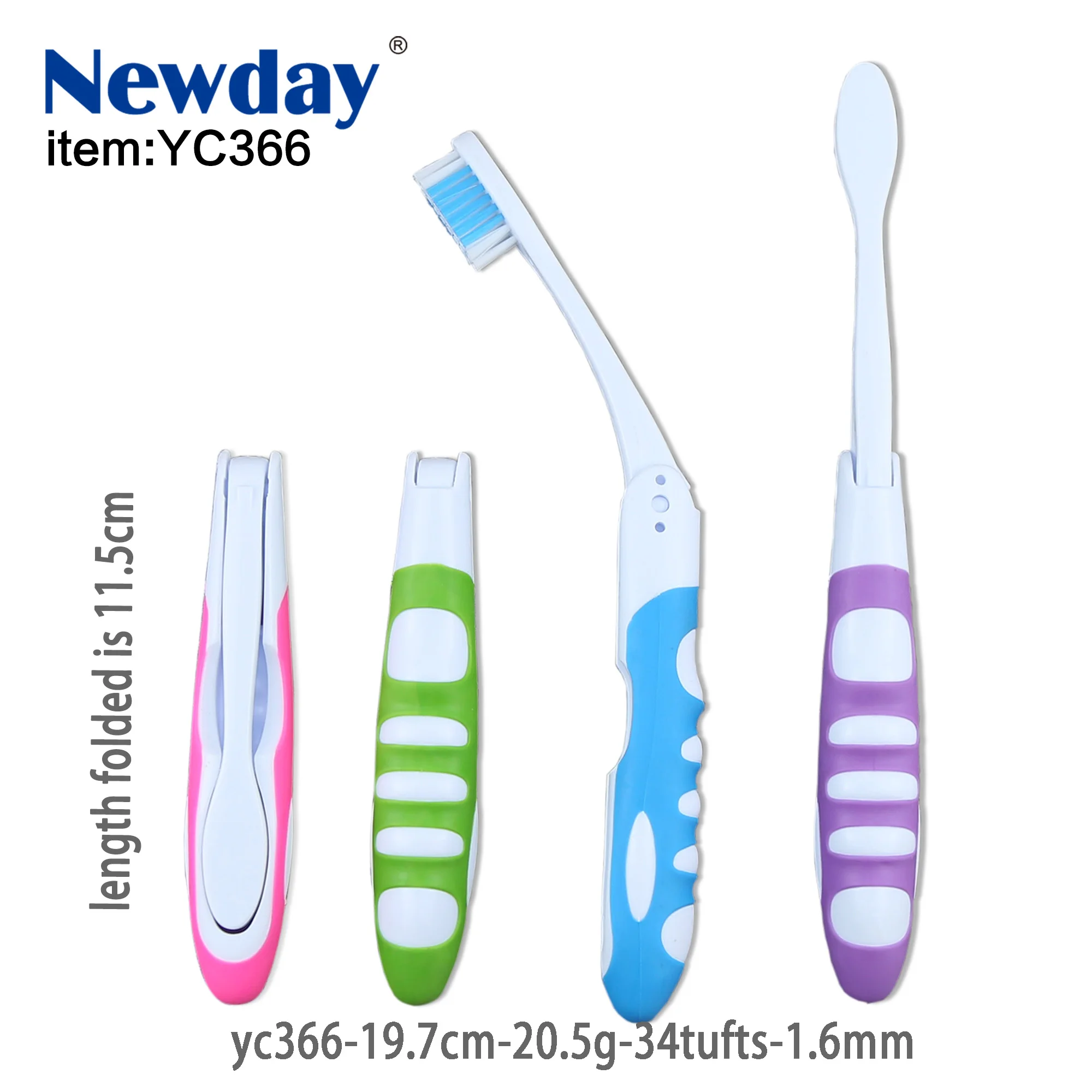 Portable Folding Travel Toothbrush for adult with Nylon 610 medium soft bristles 2pack BPA free for wholesale