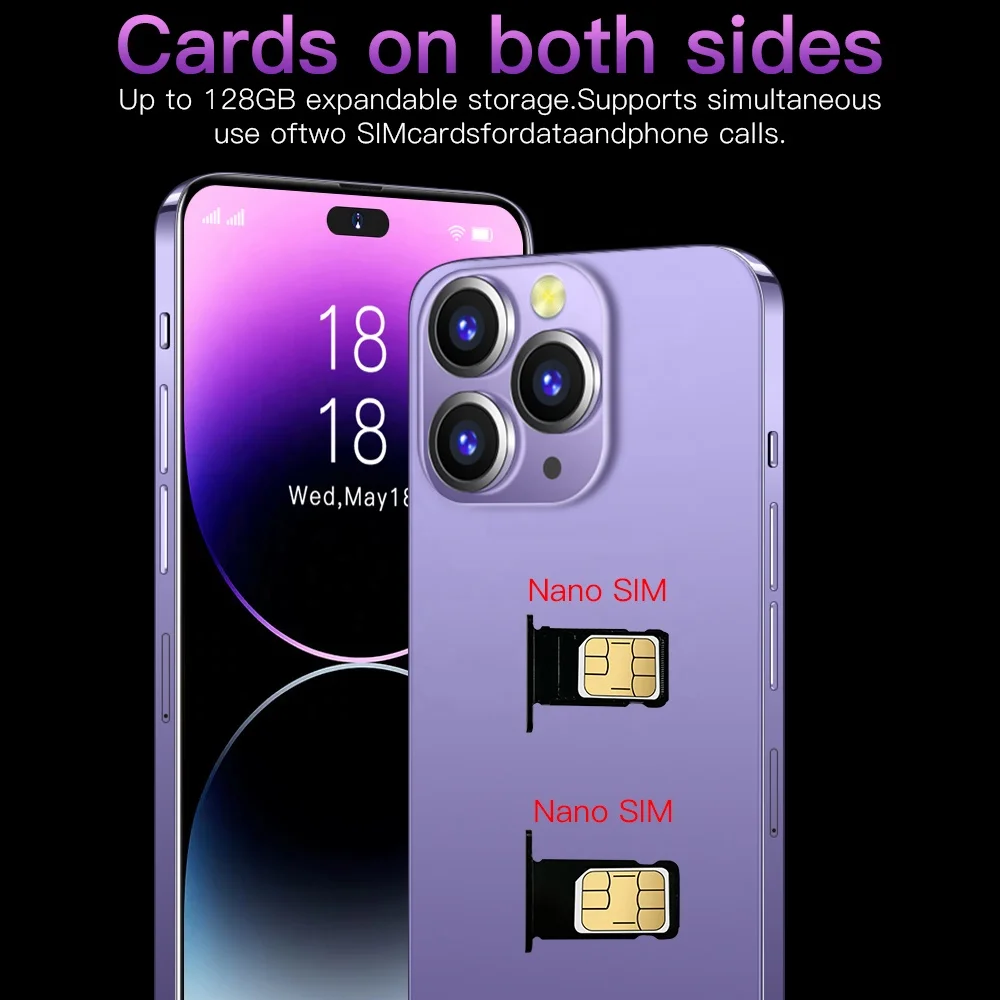 Wholesale Global 5G i14 Pro Max Smartphone 6.8 inch Dynamic Island Screen 16GB 1TB Dual Sim Android Student Mobile Phone