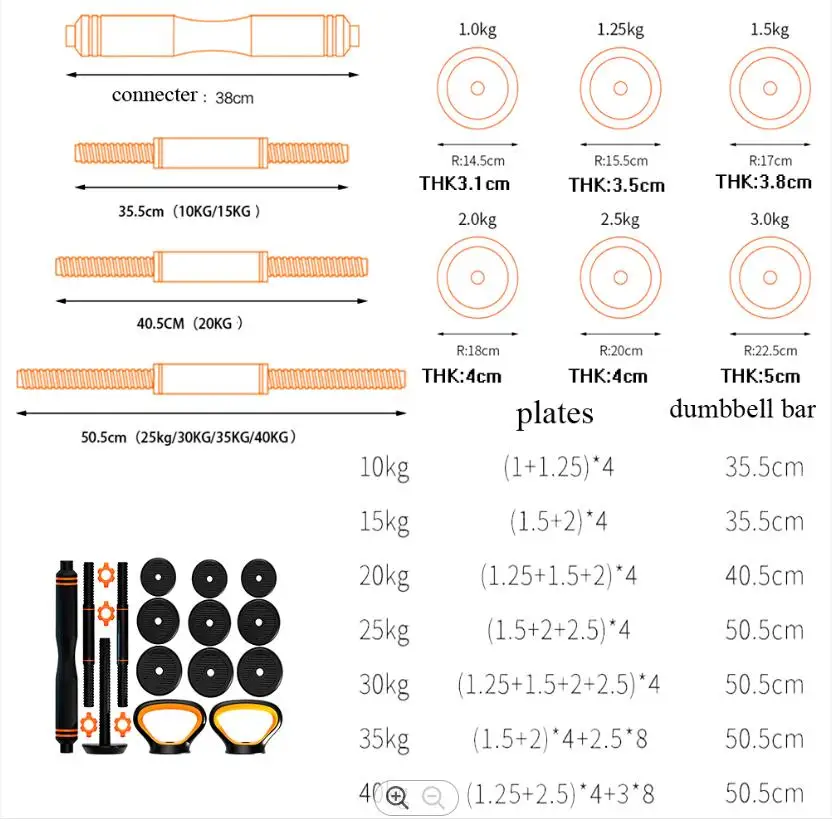 Gym Training Dumbbell Set Bodybuilding 6 In 1 Rubber-covered Barbell Kettlebell Multifunctional Adjustable Dumbbell Set
