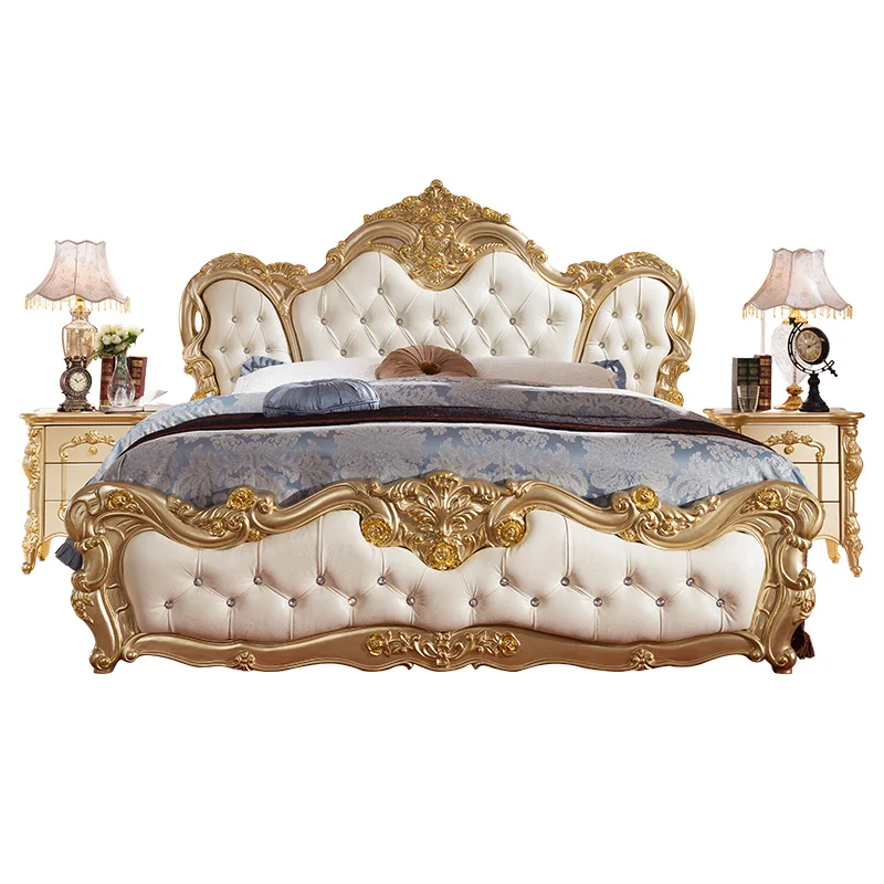 2m king bed master bedroom set French luxury court carved bed princess wedding high box bed 2.2m