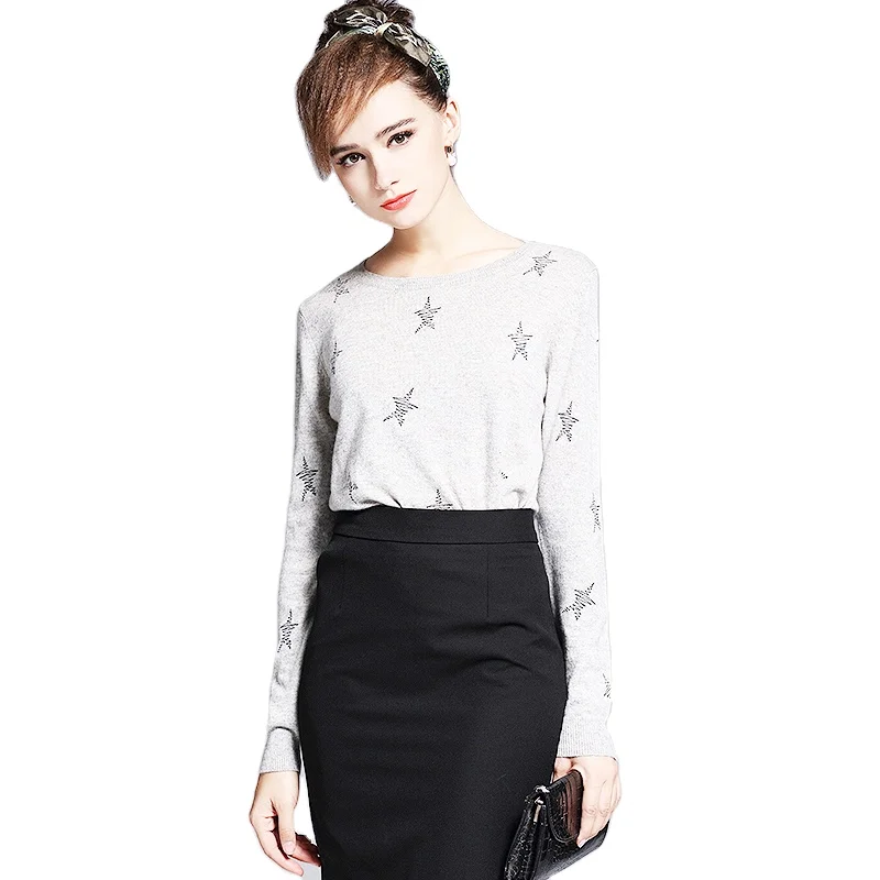 
Кашемировый женский классический вязаный мягкий пуловер с длинным рукавом и вышивкой, 100% чистый кашемир 