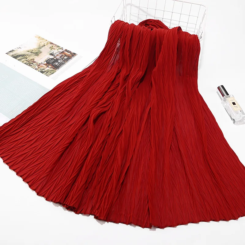 Pleated Women Wrinkle Chiffon Hijab Shawl Crinkle Muslim Turban Wraps Long Wrap Scarves