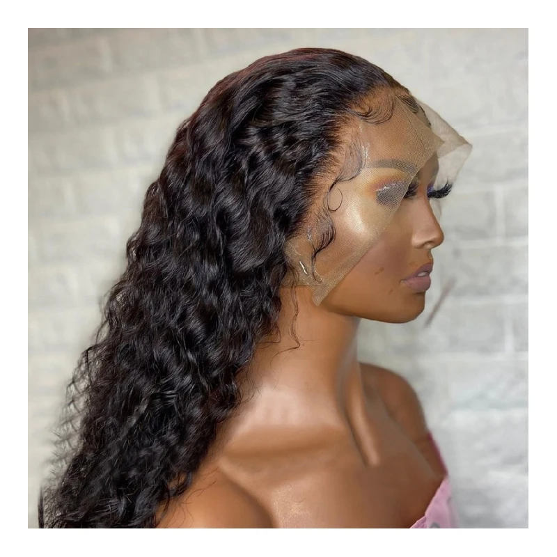 Factory price pre plucked lace frontal natural hair curly wig water wave wigs human hair for black women
