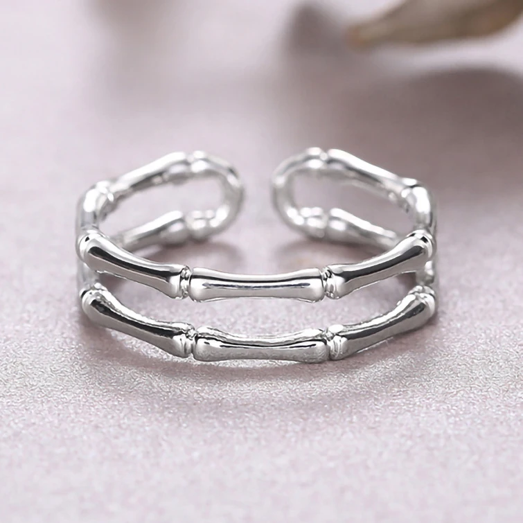 CAOSHI OEM Contracted Style Bamboo Design Adjustable Band Rings For Fashion Jewelry Women Wedding Silver/Gold/Black Plated Rings