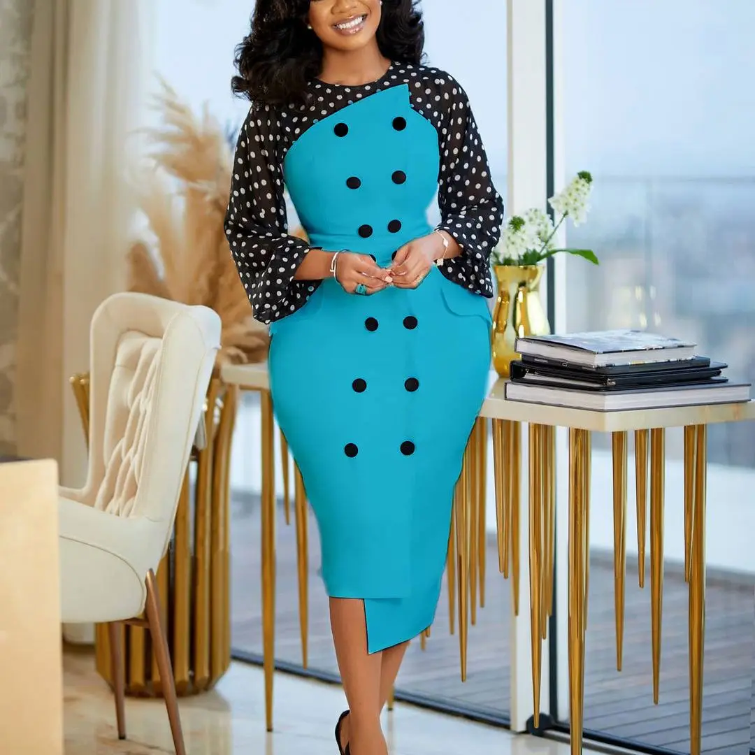 Летнее классическое лоскутное асимметричное женское офисное платье на пуговицах