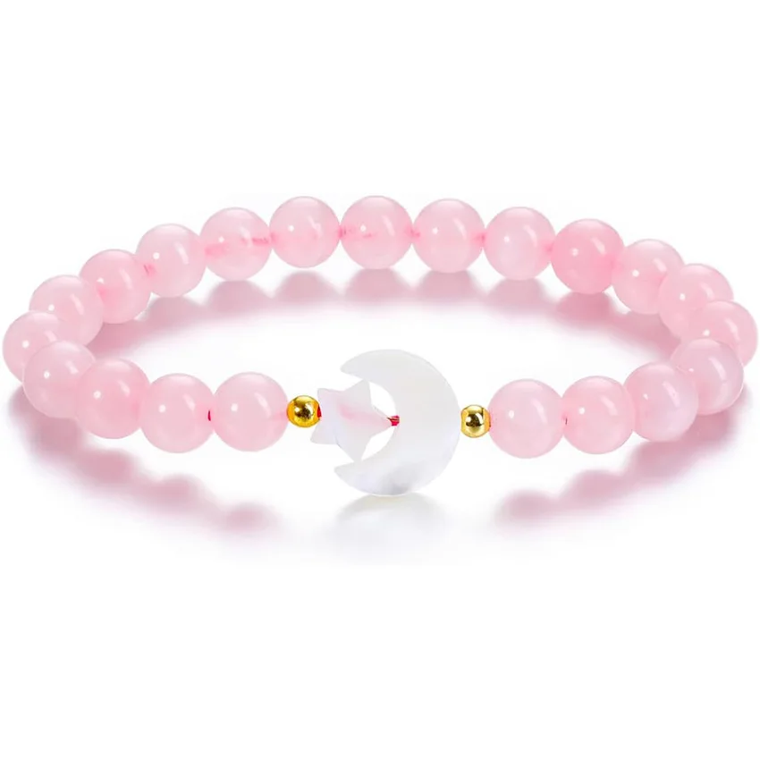 Wholesale Natural Amethyst Stone Beaded Bracelet for Women Fashion 2yk Style Elastic Rose Quartz Stone Beads Bracelet Gift