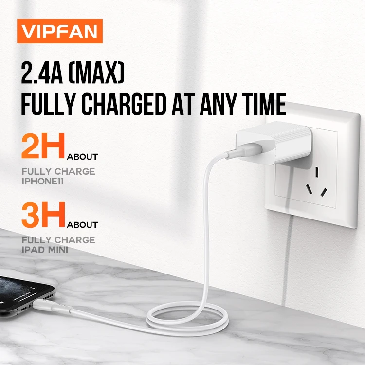 QC3.0 18W VIPFAN usb white US with PVC data cable power bank wall socket usb charger hook