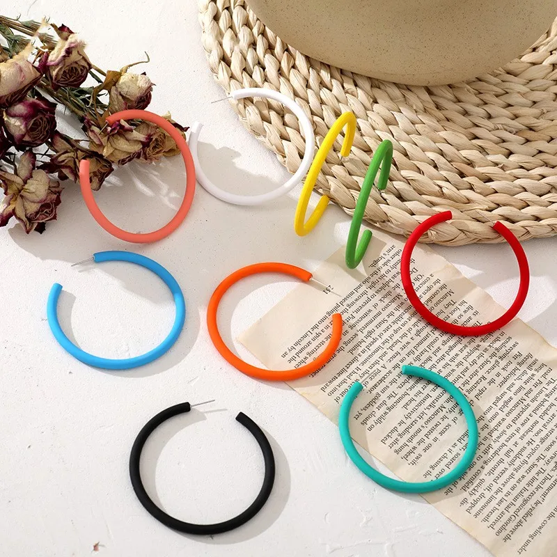 Korean Jewelry 925 Silver Post Multi Color 65mm Circle 80s Retro Big Neon Hoop Earrings Large Colored Hoop Earrings