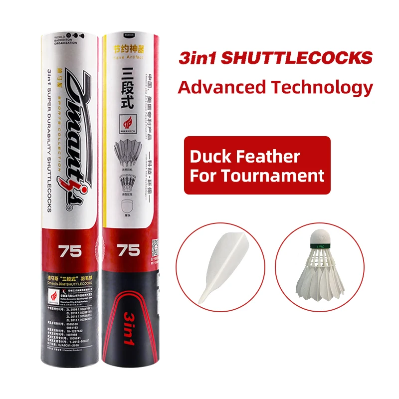 Factory Wholesale Dmantis Badminton Shuttlecock 3in1 Shuttlecock Class A Duck White Feather Badminton Ball