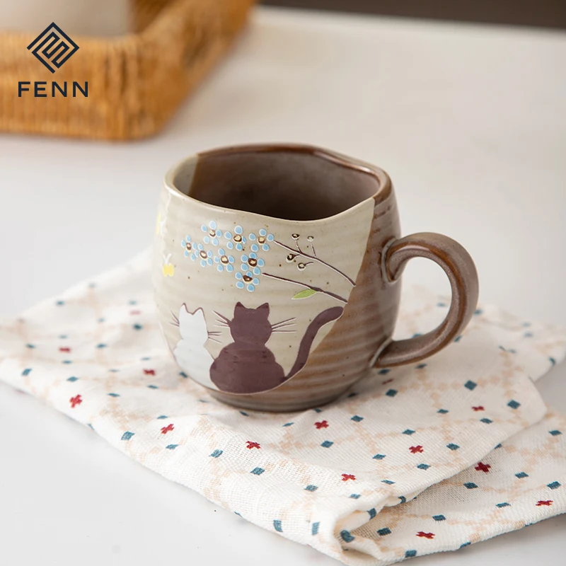 Vintage style Cartoon Cat Design Handmade Ceramic Coffee & Tea Mug Cute Breakfast Milk Tea Water Cup Coffee Mug