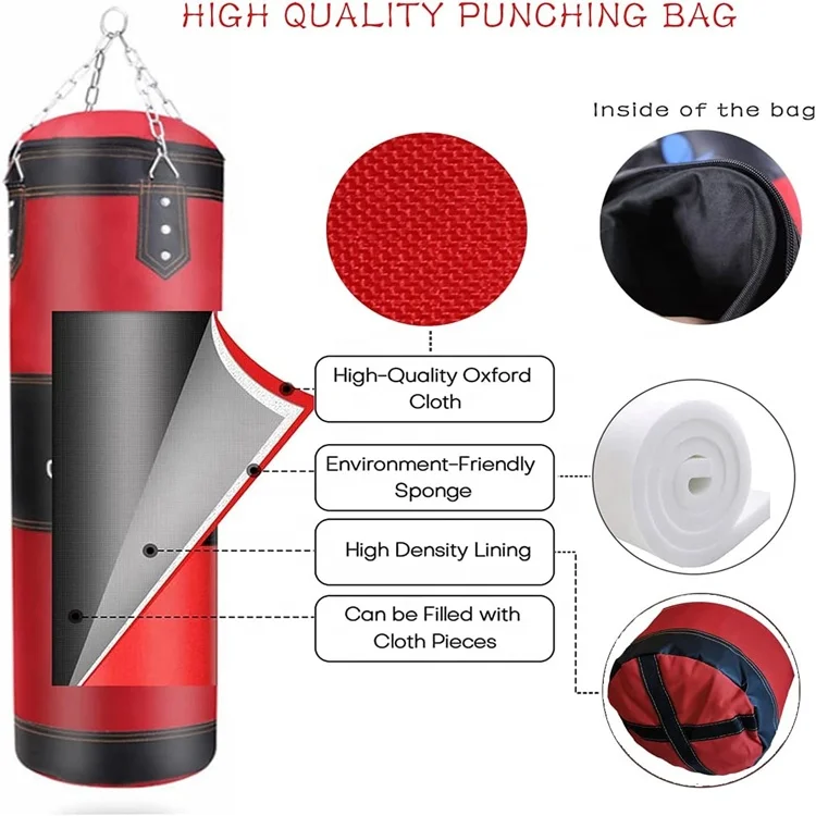 Wellshow Sport Hanging Punching Bag Set UNFILLED Heavy Boxing Kickboxing Bag Punching Bag Hangers for Adults Kids