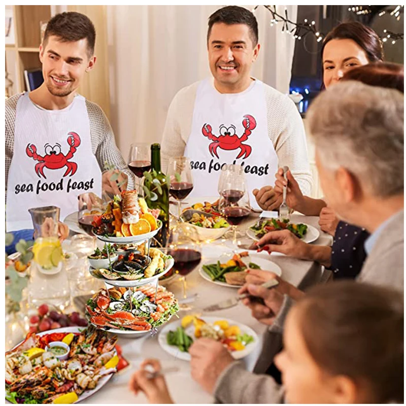 Custom Printed Sea Food Lobster Crab Dinning Apron Bibs Disposable Plastic Restaurant Adult Disposable Bib With Own Logo