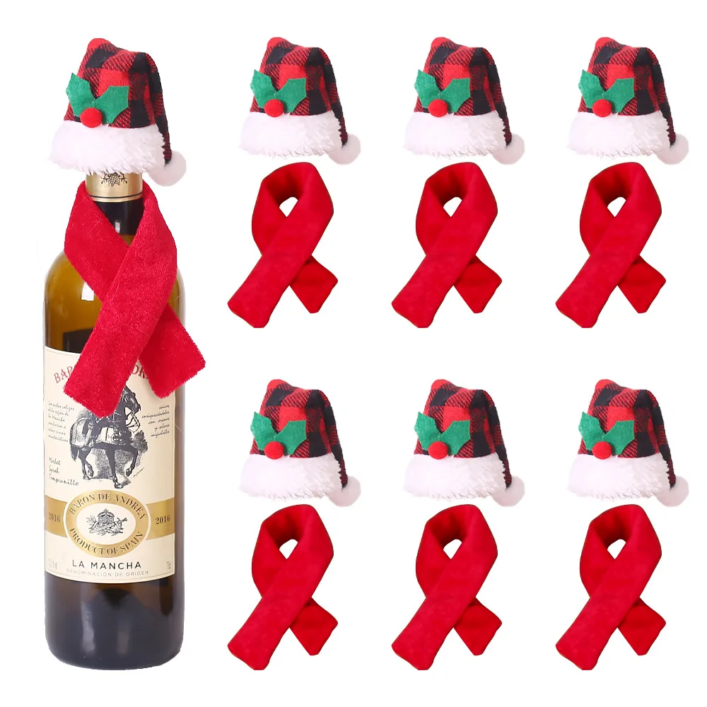 Christmas Wine Bottle Bags Cover Red Hat Scarf Xams Party Decoration Mini Santa Hat Christmas Wine Bottle Covers Home Decoration