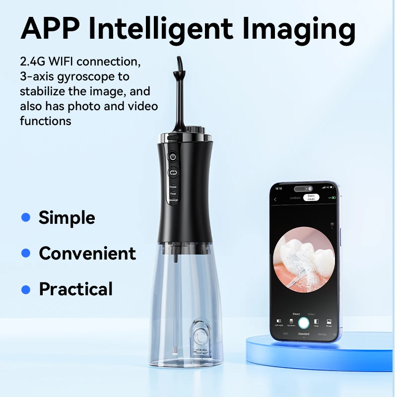 Brand New IPX7 Waterproof 350ml APP Visual Imaging Travel Portable Carrying Home Use foldable water flosser For Dental Rinser
