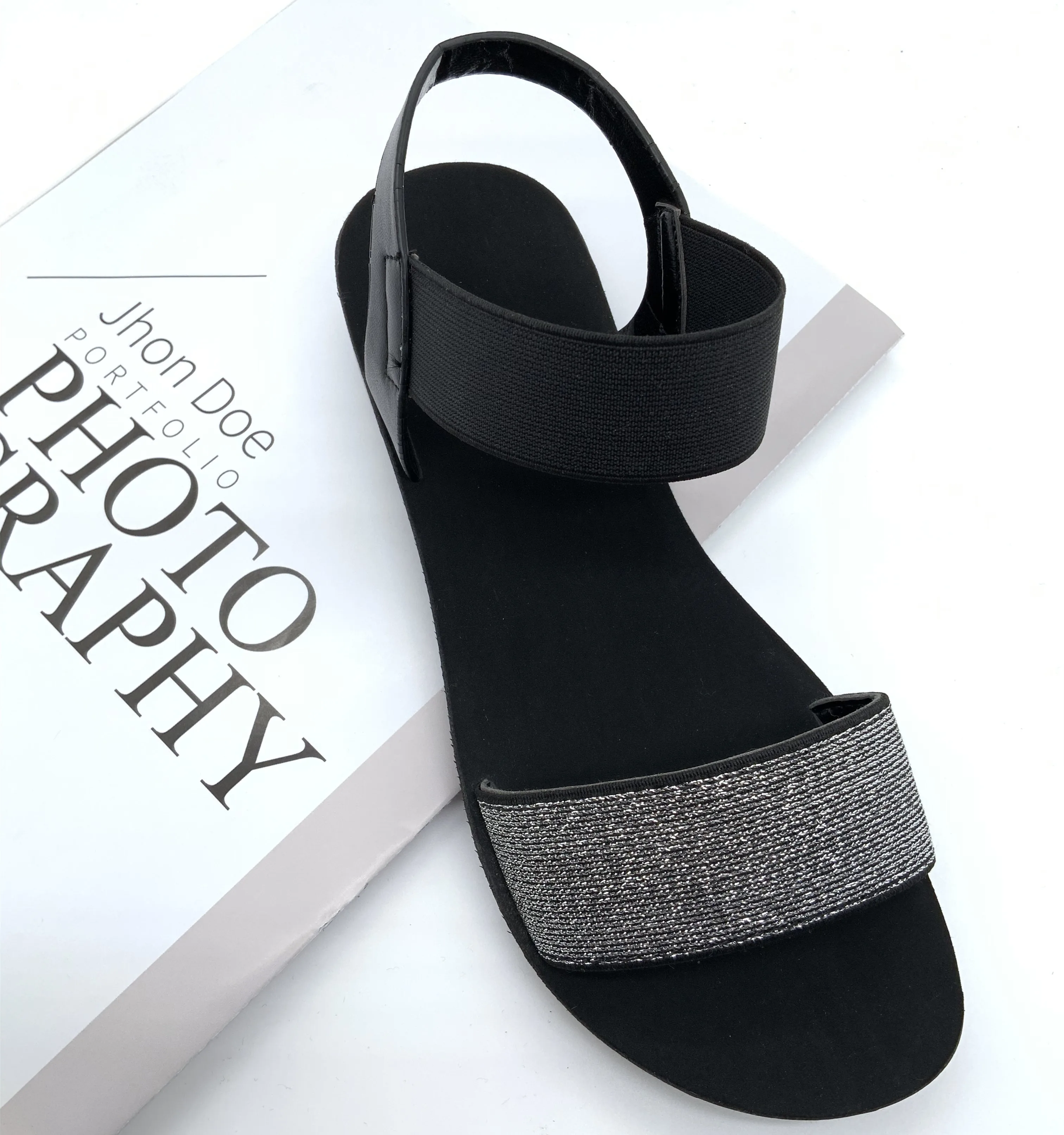 Wholesale Summer Women Sandals Fashion Slippers Rhinestone Buckle Strap Soft Insole Elastic Flat Sandal Shoes