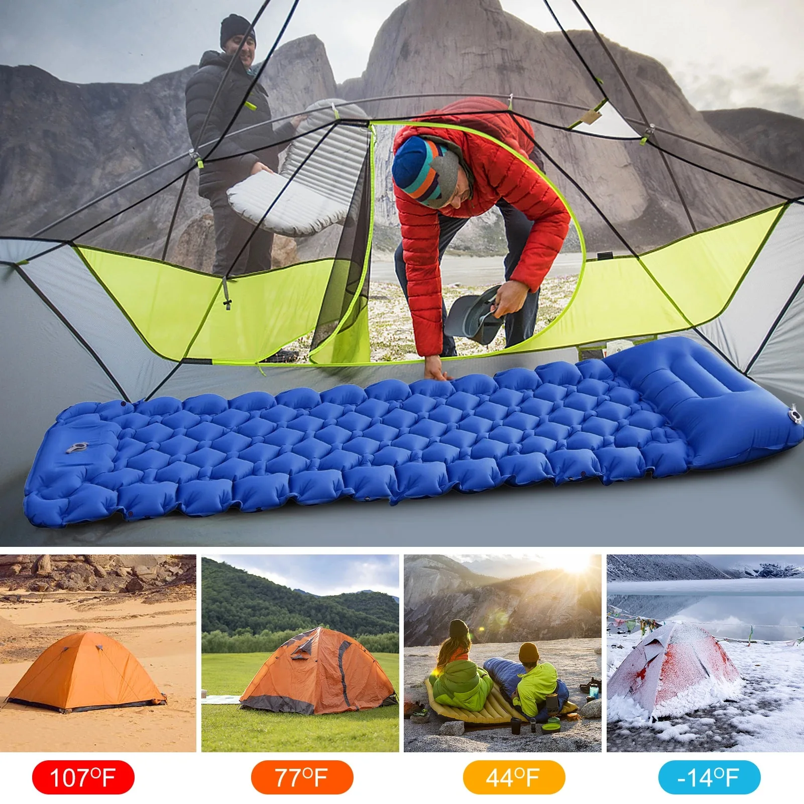 Custom inflatable ultralight sleeping pad TPU&PVC high quality self inflating air mattress camping lightweight picnic mat