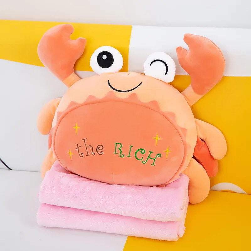 AIFEI TOY soft cute Coral velvet crab Air Conditioning Blanket 2 In 1 sleeping pillow Animal plush toy for siesta cold-proof