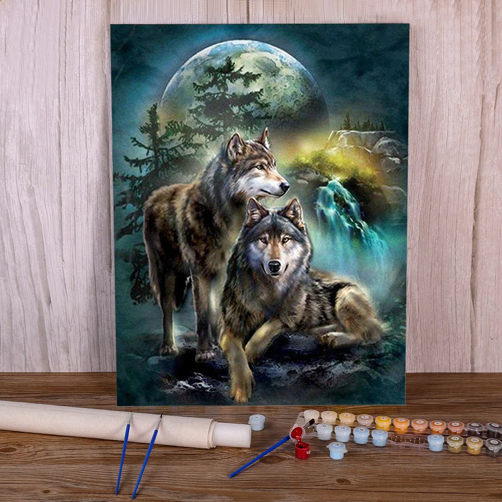 Animal Wolf DIY Oil Painting By Numbers Kit Acrylic Paints 40*50CM  Canvas Pictures Home Decor Adults Wall Art Wholesale Drawing