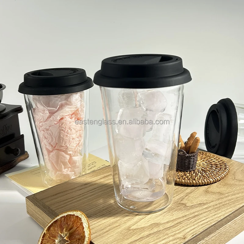 Wholesale High Borosilicate Glass Travel Coffee Mug Double Wall Layer with Silicone Lid and Sleeve for Tea Cups & Saucers