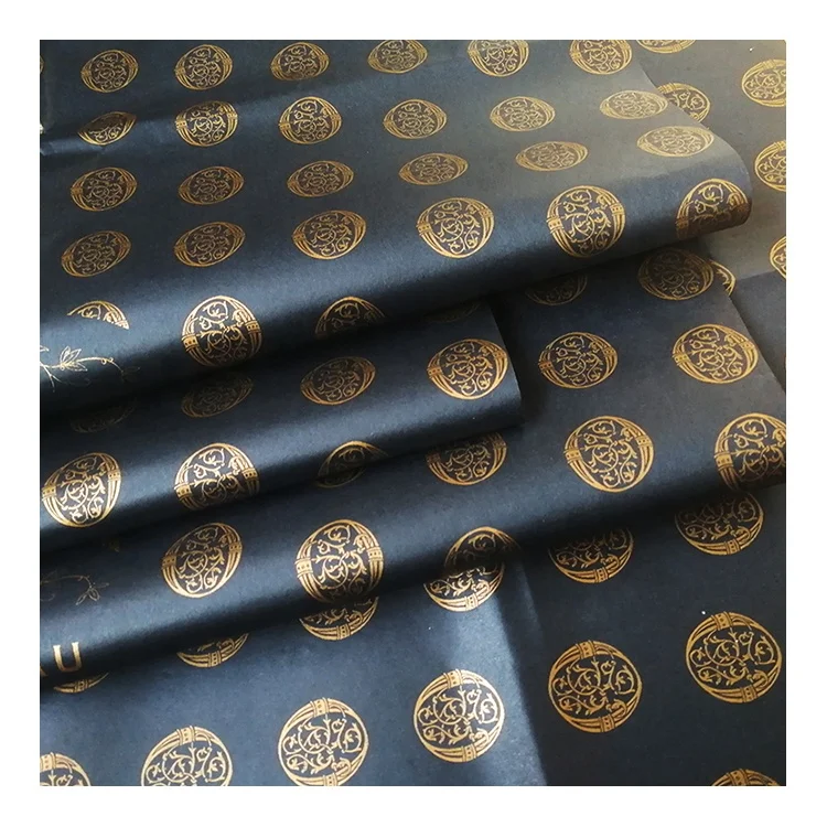 TP-10 Luxury gold foil stamp printing black gift wrapping tissue paper cosmetic makeup tools packaging tissue paper