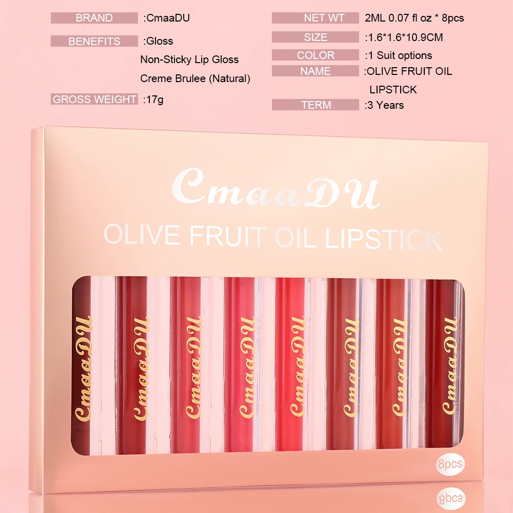 8 Colors Lipgloss Set Olive Moisturizing Liquid Lipstick Long-lasting Cosmetics Private Label
