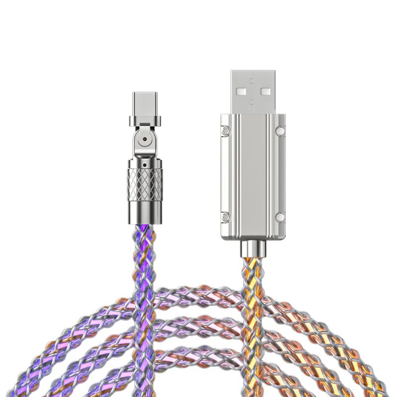 6A 120W Zinc alloy With light Cable Fast Charging Micro USB Type C Cable for Xiaomi Huawei Charger Phone Data USB Cord